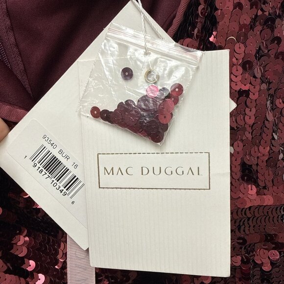 New Mac Duggal Size 16 Burgundy 93540 One-Shoulder Sequin Formal Gown Maxi Dress - Picture 8 of 12